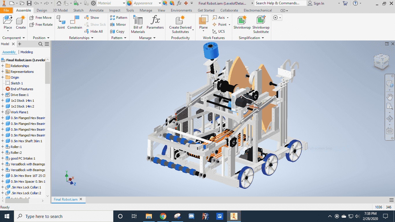 CADding our 2020 FRC robot on my PC using Autodesk Inventor — a Windows exclusive